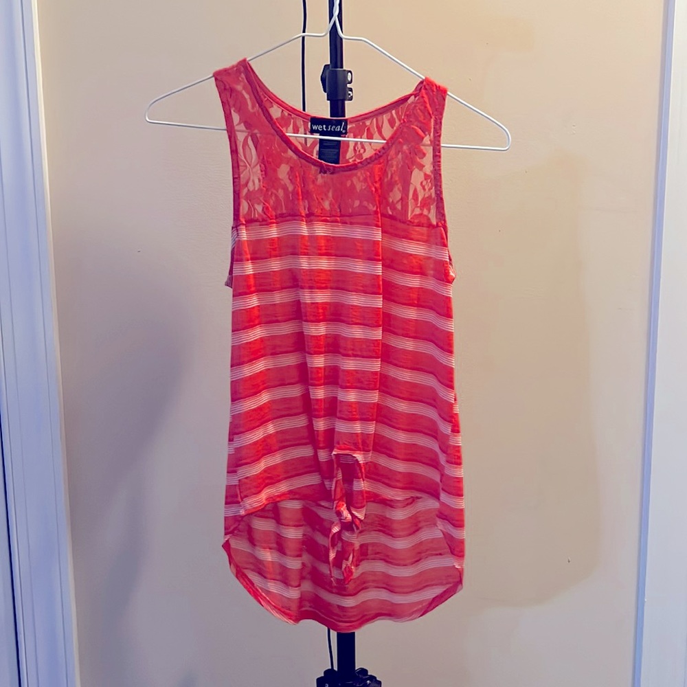 M girls tank top. More coral color than orange.